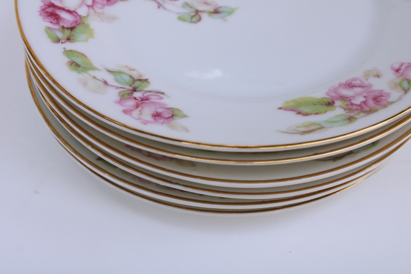 photo of turn of the century vintage Bavaria china salad plates w/ pink roses floral, Z S & Co set of 6  #8
