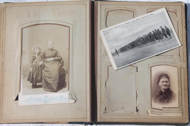 photo of turn of the century vintage album w/ old antique photos, portrait photographs #6