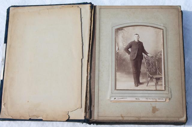 photo of turn of the century vintage album w/ old antique photos, portrait photographs #12