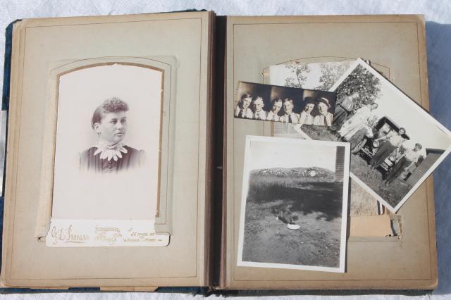 photo of turn of the century vintage album w/ old antique photos, portrait photographs #14