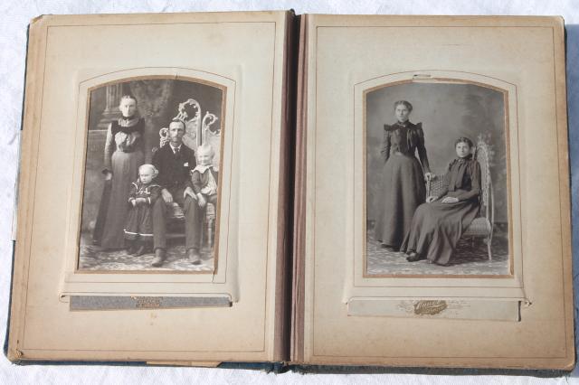 photo of turn of the century vintage album w/ old antique photos, portrait photographs #15