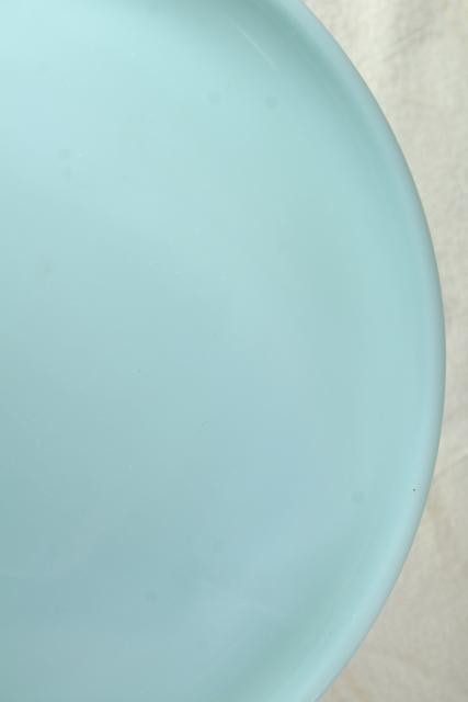 photo of turquoise blue Fire King oven ware dinner plate, vintage azurite delphite blue glassware #3