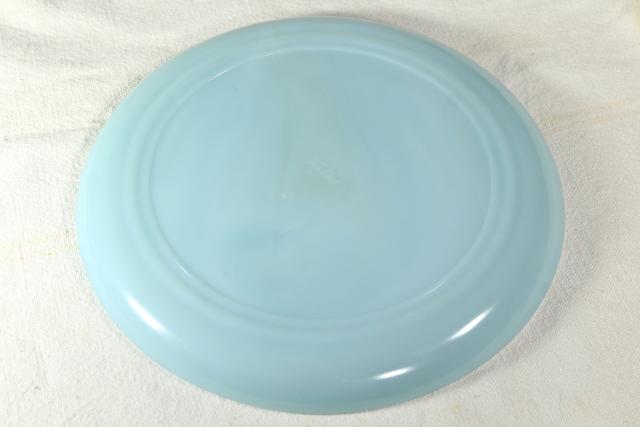 photo of turquoise blue Fire King oven ware dinner plate, vintage azurite delphite blue glassware #4