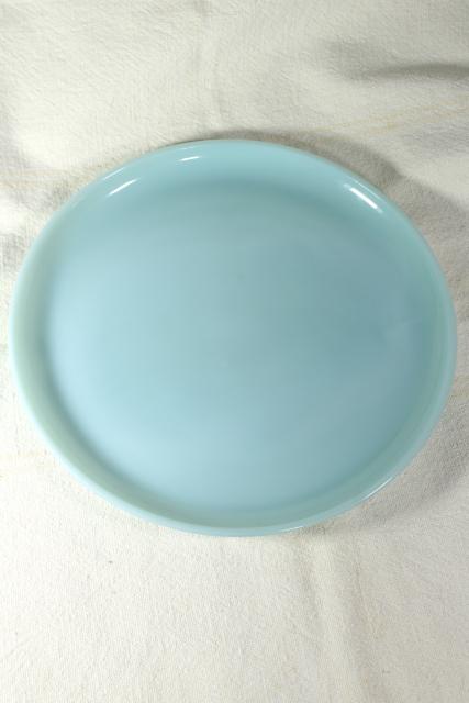 photo of turquoise blue Fire King oven ware dinner plate, vintage azurite delphite blue glassware #5