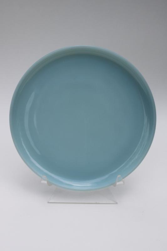 photo of turquoise blue Fire King oven ware dinner plate, vintage azurite delphite blue glassware #3