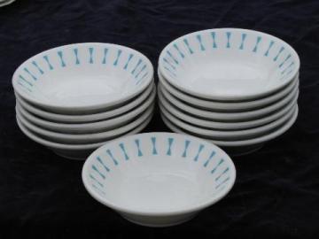 catalog photo of turquoise geometric, vintage Homer Laughlin Best China ironstone bowls