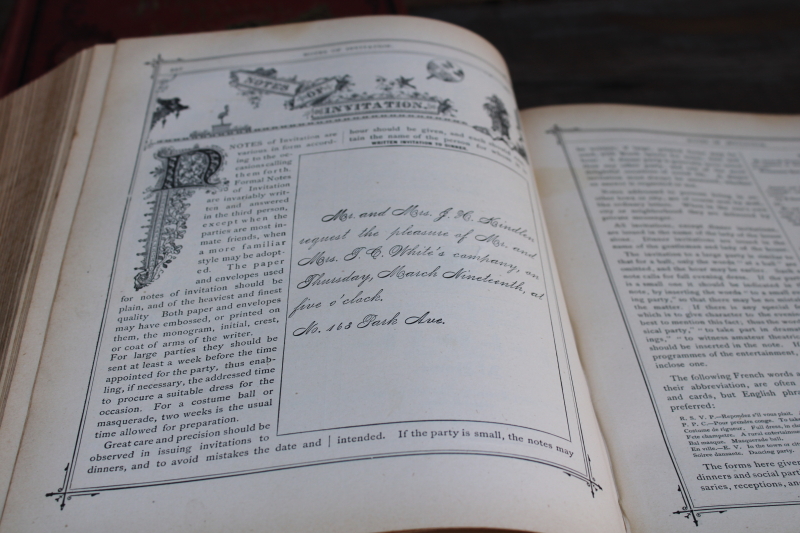 photo of two big antique books of Victorian era proper manners & etiquette, social & business forms, writing letters  #2