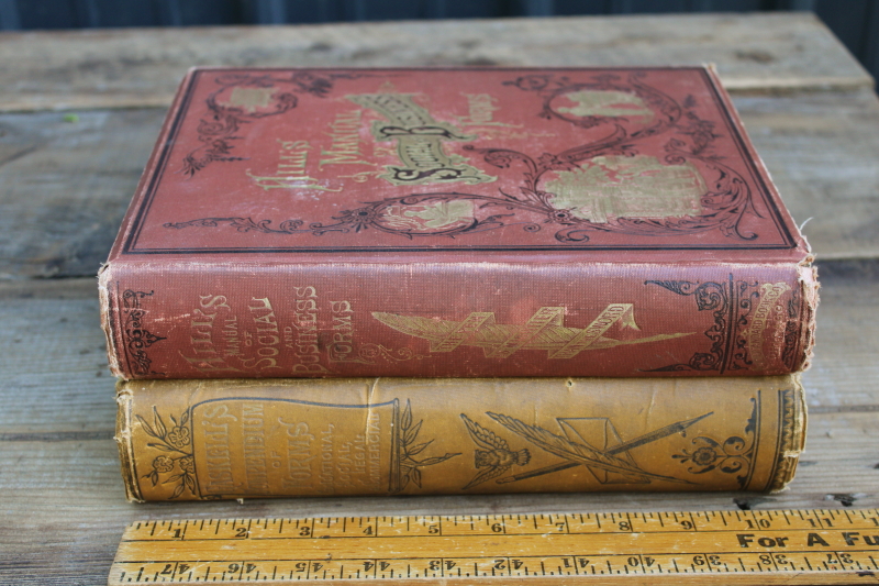 photo of two big antique books of Victorian era proper manners & etiquette, social & business forms, writing letters  #12
