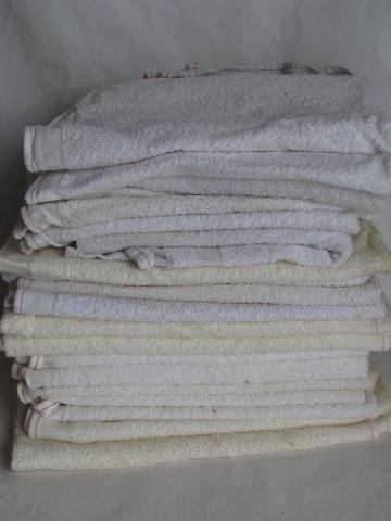 photo of two dozen vintage cotton terrycloth bakery kitchen towels, old linen service towel lot #1