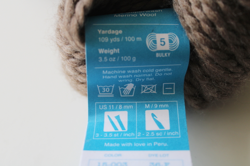 photo of two hanks Peru Cloudborn superwash merino wool bulky chunky weight yarn, stone heather color  #5