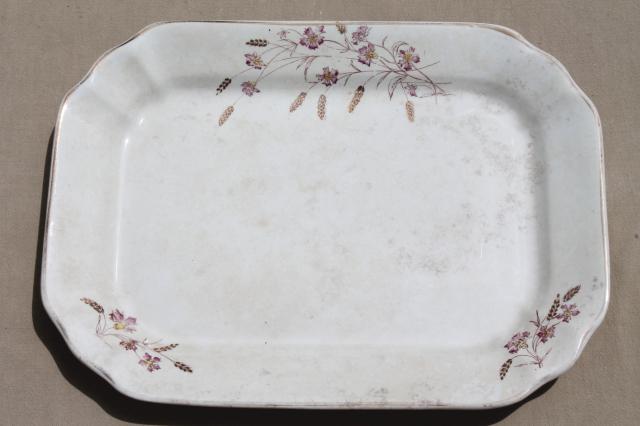 photo of two huge antique ironstone platters, shabby vintage brown transferware china #4