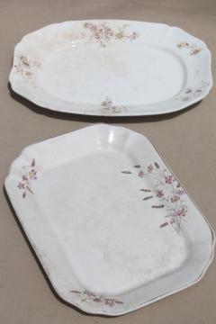 catalog photo of two huge antique ironstone platters, shabby vintage brown transferware china