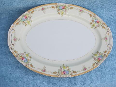 photo of two large platters, vintage Japan china w/ hand-painted floral border #2