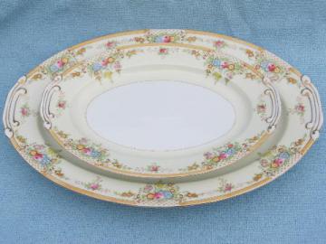 catalog photo of two large platters, vintage Japan china w/ hand-painted floral border