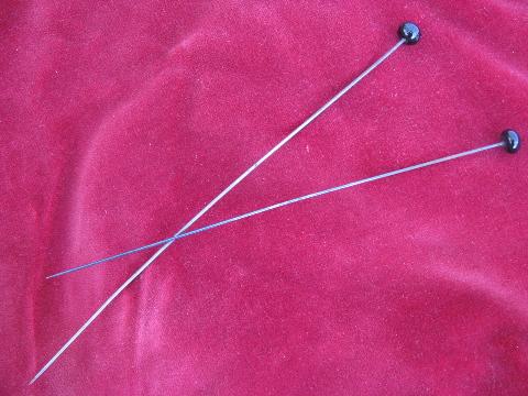 photo of two long antique hat pins, early 1900s vintage hatpins w/ jet black glass bead heads #1