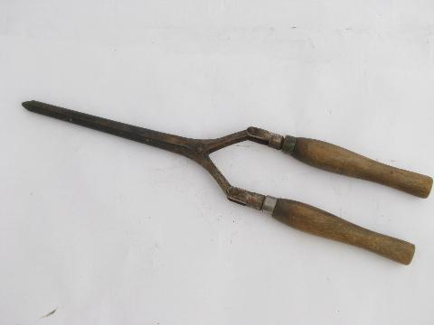 photo of two old antique wood handled curling irons for big & little curls #4