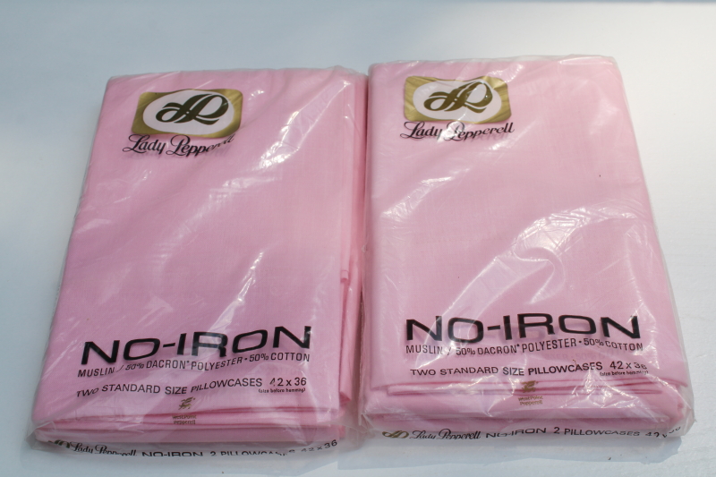 photo of two pairs vintage cotton poly pillowcases sealed packages Lady Pepperell candy pink #1