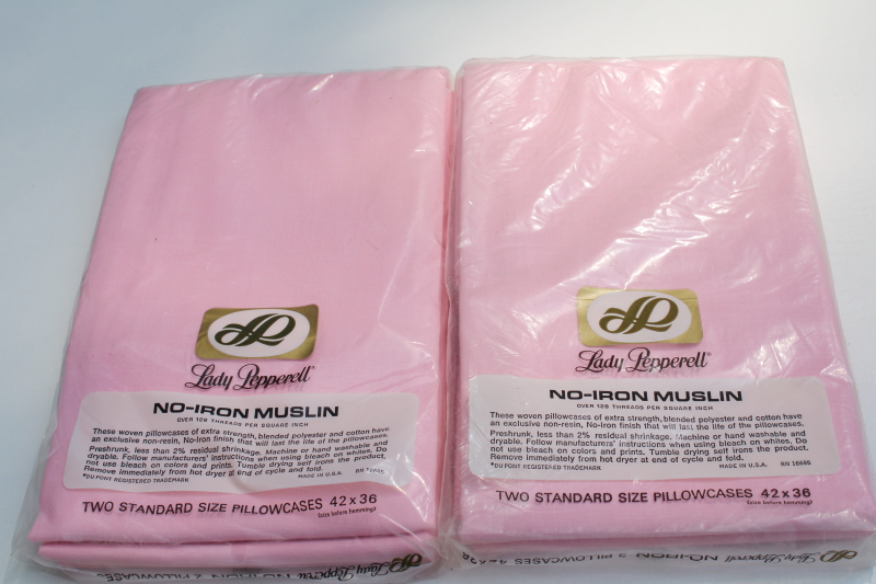 photo of two pairs vintage cotton poly pillowcases sealed packages Lady Pepperell candy pink  #3