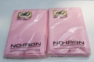 catalog photo of two pairs vintage cotton poly pillowcases sealed packages Lady Pepperell candy pink 