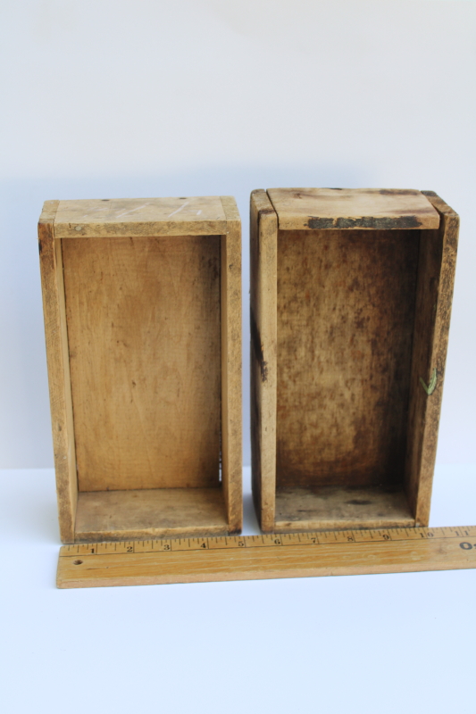 photo of two primitive old wood boxes, small storage crates rustic vintage farmhouse decor  #3