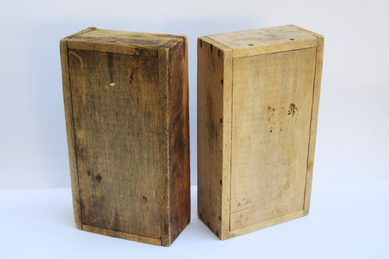photo of two primitive old wood boxes, small storage crates rustic vintage farmhouse decor  #8