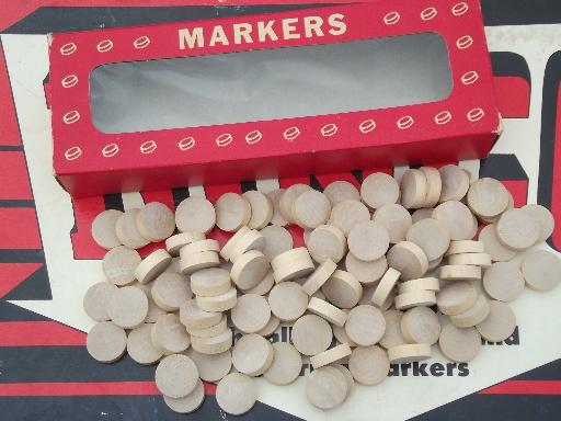 photo of two vintage bingo sets, lot wood parts numbers and markers, game cards #3