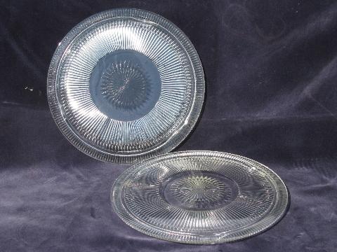 photo of two vintage star or starburst pattern glass cake plates to fit under dome covers #1