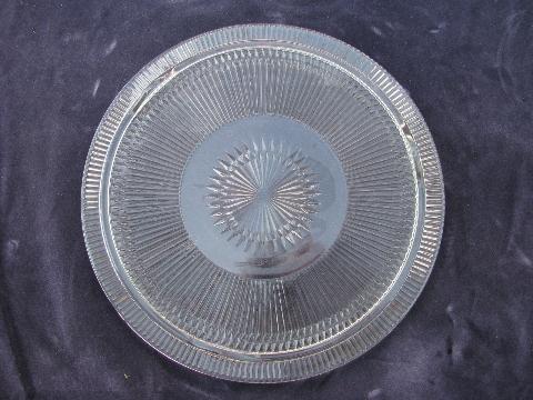 photo of two vintage star or starburst pattern glass cake plates to fit under dome covers #4