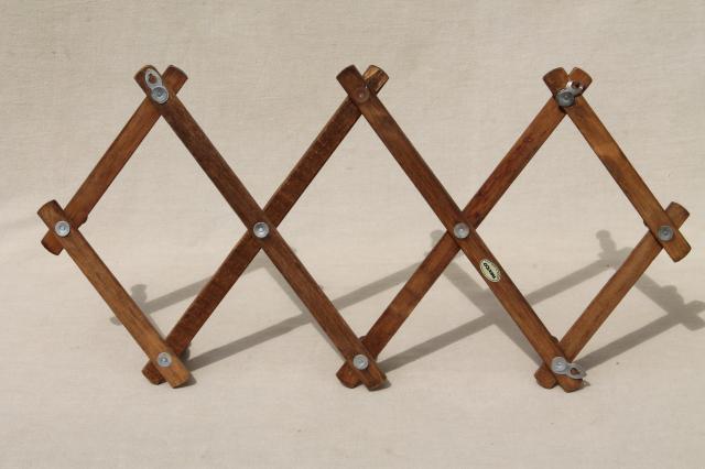 photo of two vintage wood peg mug racks, accordion adjustable  wall rack for coffee mugs #2