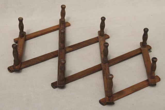 photo of two vintage wood peg mug racks, accordion adjustable  wall rack for coffee mugs #3