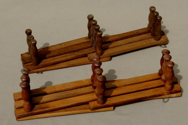 photo of two vintage wood peg mug racks, accordion adjustable  wall rack for coffee mugs #4