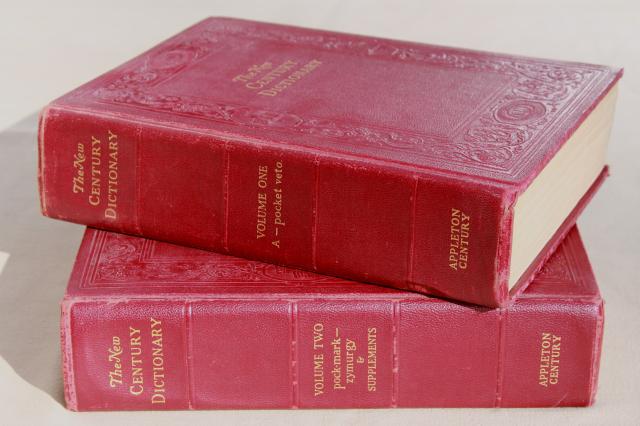 photo of two volume New Century Dictionary 1940s vintage, tooled paper covers, 4,000 illustrations #1