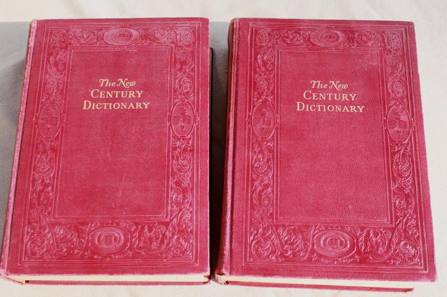 photo of two volume New Century Dictionary 1940s vintage, tooled paper covers, 4,000 illustrations #5