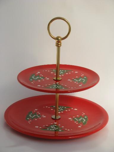 photo of two-tiered sandwich plate, Christmas Tree pattern Waechtersbach pottery #1