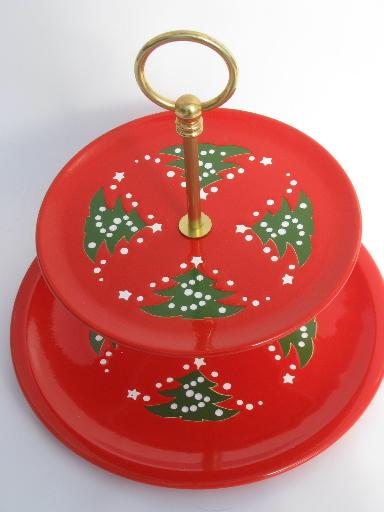 photo of two-tiered sandwich plate, Christmas Tree pattern Waechtersbach pottery #2