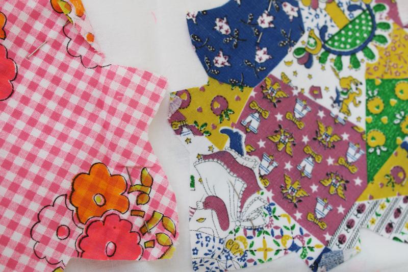 photo of unfinished project vintage quilt blocks, cotton prints leaf applique on unbleached muslin fabric #3