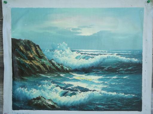 photo of unframed oil painting canvases, lot vintage factory art landscapes and still-life #8