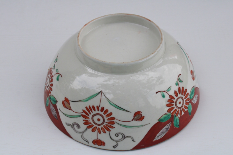 photo of unmarked Asian porcelain bowl, hand painted flowers in red, green, grey Chinese or vintage Japan #5