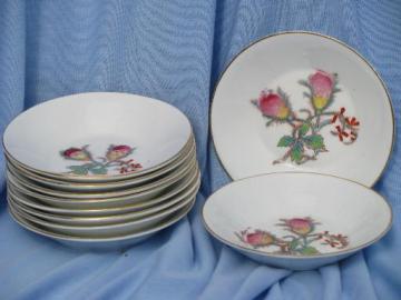 catalog photo of unmarked Haviland china moss rose center fruit bowls, 10 antique bowls