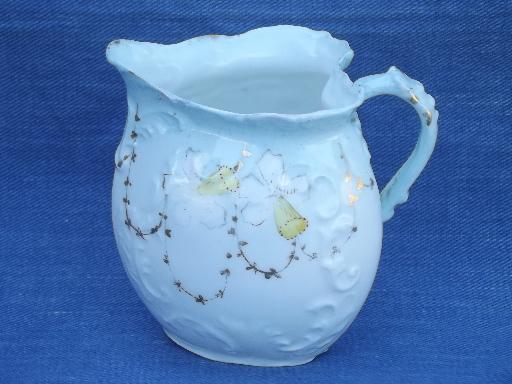 photo of unmarked antique bone china narcissus pitcher, hand-painted daffodils #1