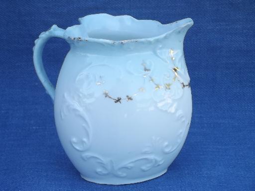 photo of unmarked antique bone china narcissus pitcher, hand-painted daffodils #2