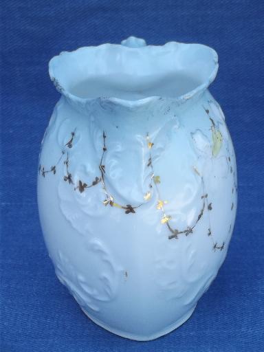 photo of unmarked antique bone china narcissus pitcher, hand-painted daffodils #3