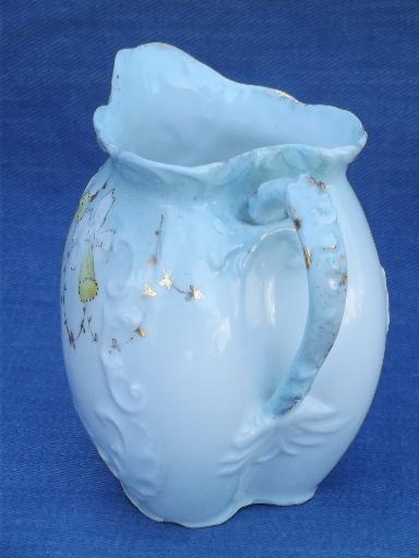 photo of unmarked antique bone china narcissus pitcher, hand-painted daffodils #4