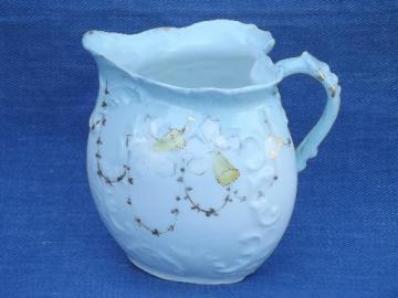 catalog photo of unmarked antique bone china narcissus pitcher, hand-painted daffodils