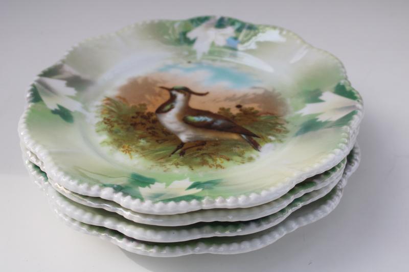 photo of unmarked antique lusterware plates w/ game birds, Limoges, Austria, Bavaria? #4