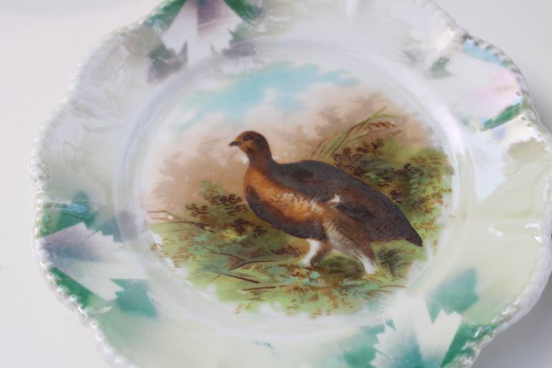photo of unmarked antique lusterware plates w/ game birds, Limoges, Austria, Bavaria? #5