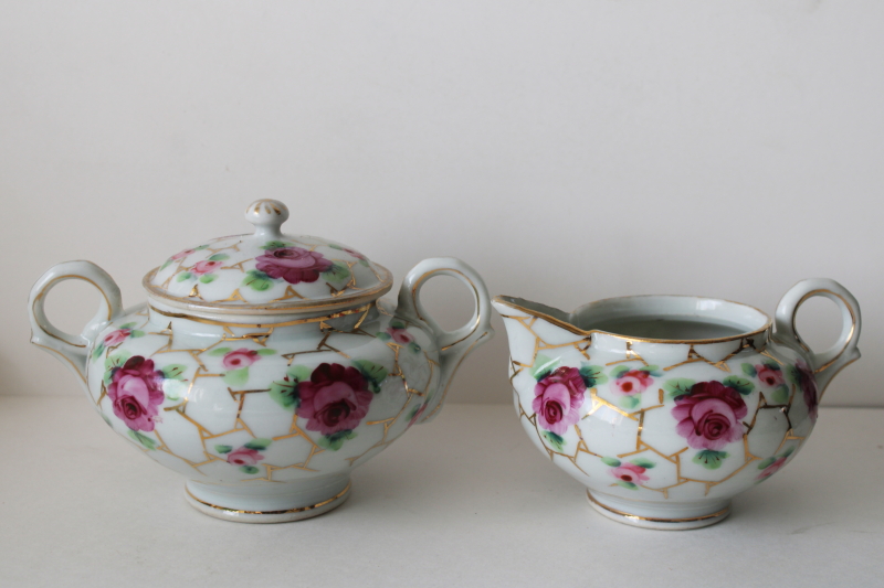 photo of unmarked hand painted Nippon porcelain creamer & sugar bowl set, vintage china made in Japan  #1