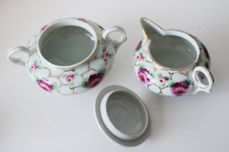 photo of unmarked hand painted Nippon porcelain creamer & sugar bowl set, vintage china made in Japan  #2