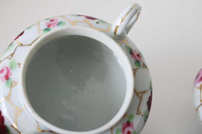 photo of unmarked hand painted Nippon porcelain creamer & sugar bowl set, vintage china made in Japan  #3