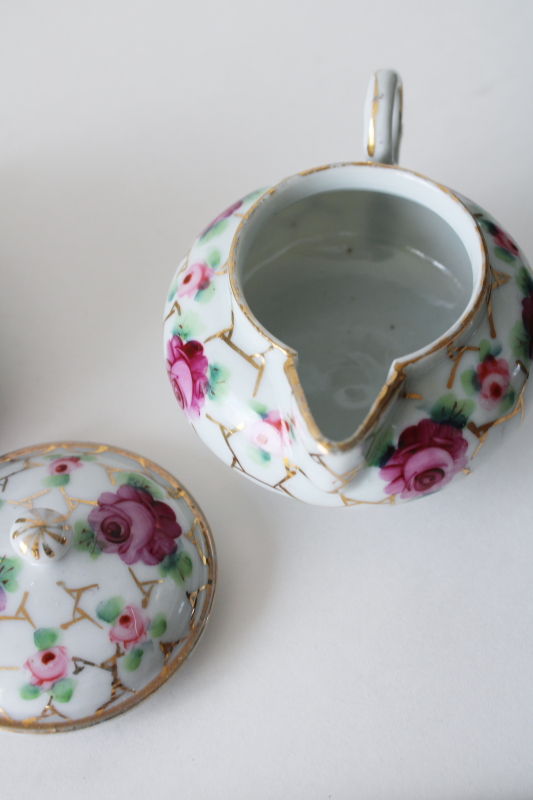 photo of unmarked hand painted Nippon porcelain creamer & sugar bowl set, vintage china made in Japan  #4